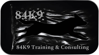 Black dog silhouette running with 4K9 Training & Consulting text.